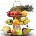 Tuxédo 3-Tier Fruit Basket Steel Fruit & Vegetable Basket, Fruit Storage Basket, Countertop for Kitchen, Vegetable Fruit Basket Bowl Metal Wire Basket, Gold Medium - rear_view