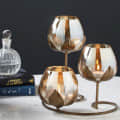 Tuxédo 3pc Gold Glass Candle Holders - 3- Candlesticks Holders Gold Glass Candle for Home Decoration Dinning Table Decoration Candle Wedding Holiday Décor - photo