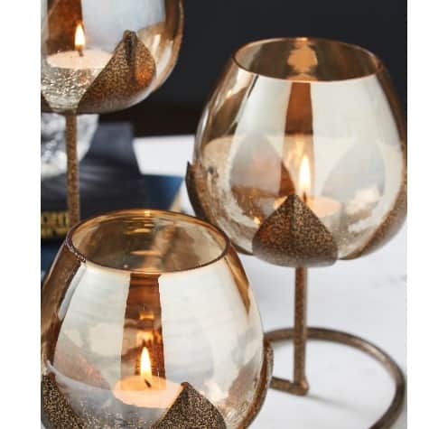 Tuxédo 3pc Gold Glass Candle Holders - 3- Candlesticks Holders Gold Glass Candle for Home Decoration Dinning Table Decoration Candle Wedding Holiday Décor - front_view