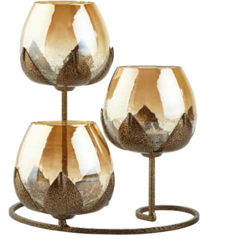Tuxédo 3pc Gold Glass Candle Holders - 3- Candlesticks Holders Gold Glass Candle for Home Decoration Dinning Table Decoration Candle Wedding Holiday Décor - top_view