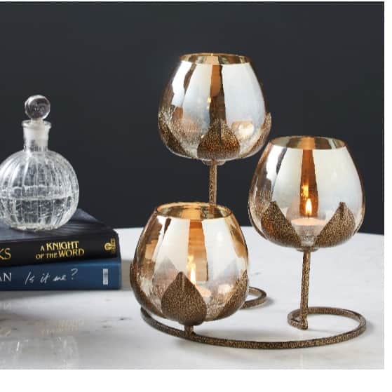 Tuxédo 3pc Gold Glass Candle Holders - 3- Candlesticks Holders Gold Glass Candle for Home Decoration Dinning Table Decoration Candle Wedding Holiday Décor - rear_view