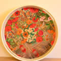Multicolor Metal Flower Art Decorative Tray Table Showpiece - photo