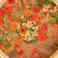 Multicolor Metal Flower Art Decorative Tray Table Showpiece - front_view