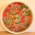Multicolor Metal Flower Art Decorative Tray Table Showpiece - rear_view