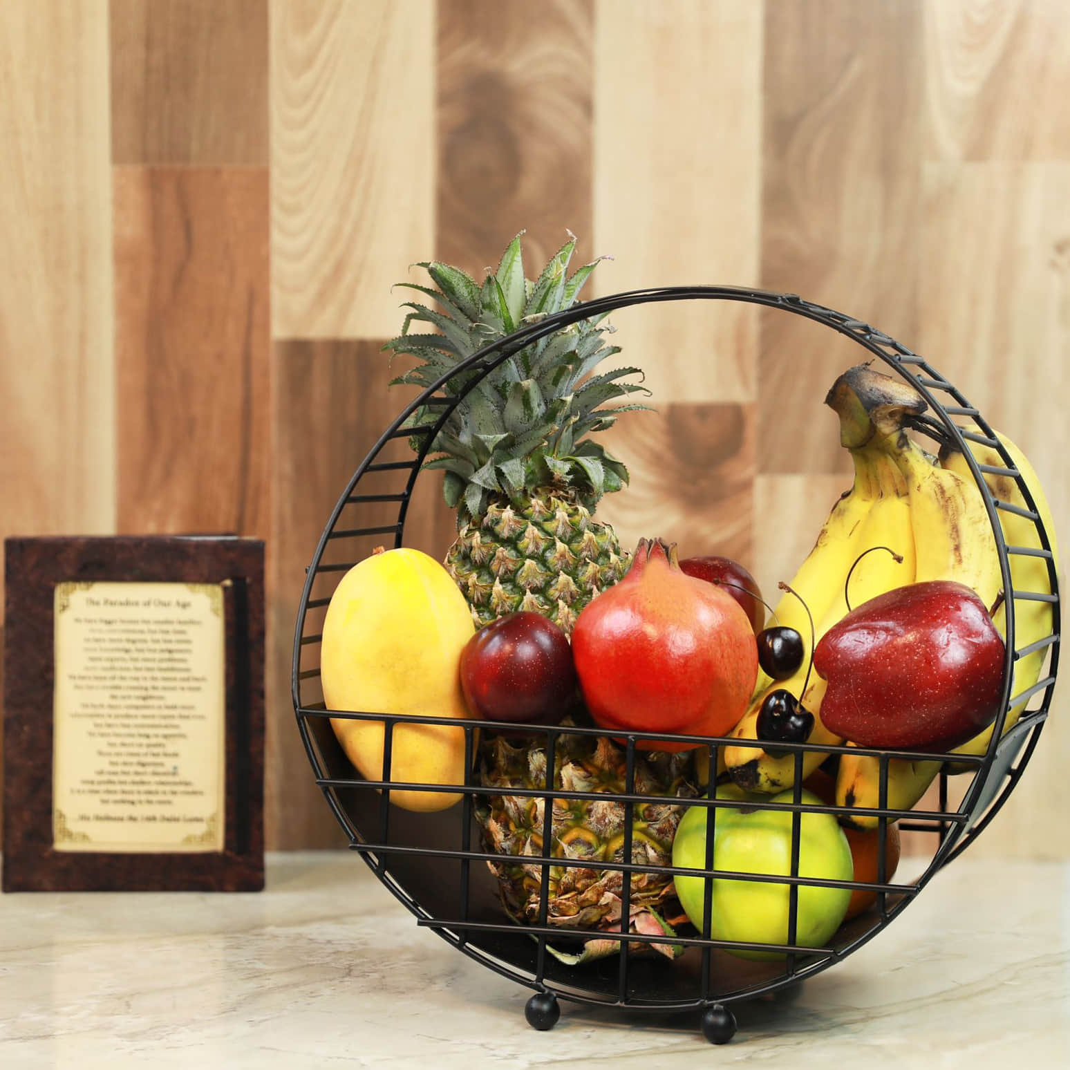 Tuxédo Half Moon Fruit Basket, Fruit Storage Basket, Countertop for Kitchen, Bread Vegetable Fruit Basket Bowl Metal Wire Basket, Black Medium - left_view