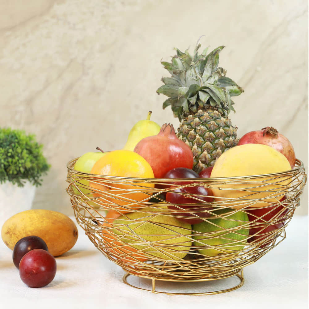 Tuxédo Twisted Fruit Basket Gold, Fruit Storage Basket, Countertop for Kitchen, Bread Vegetable Fruit Basket Bowl Metal Wire Basket, Gold Medium - photo