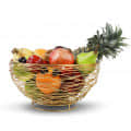 Tuxédo Twisted Fruit Basket Gold, Fruit Storage Basket, Countertop for Kitchen, Bread Vegetable Fruit Basket Bowl Metal Wire Basket, Gold Medium - front_view