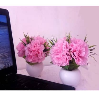 Artificial Triple Flower Plant for Home Decoration (Pink)