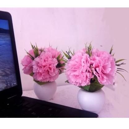 Artificial Triple Flower Plant for Home Decoration (Pink)
