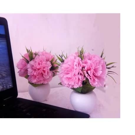 Artificial Triple Flower Plant for Home Decoration (Pink) - rear_view