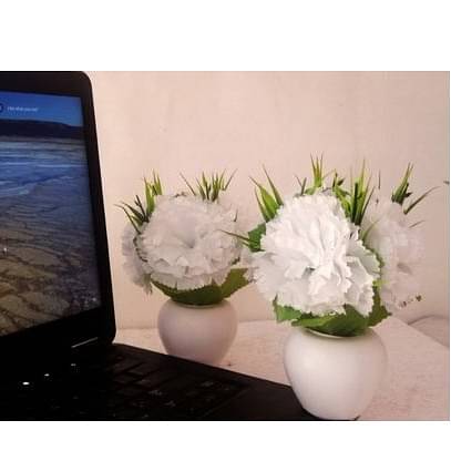 Artificial Triple Flower Plant for Home Decoration (White)