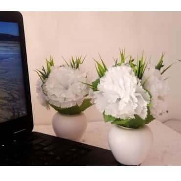 Artificial Triple Flower Plant for Home Decoration (White) - top_view