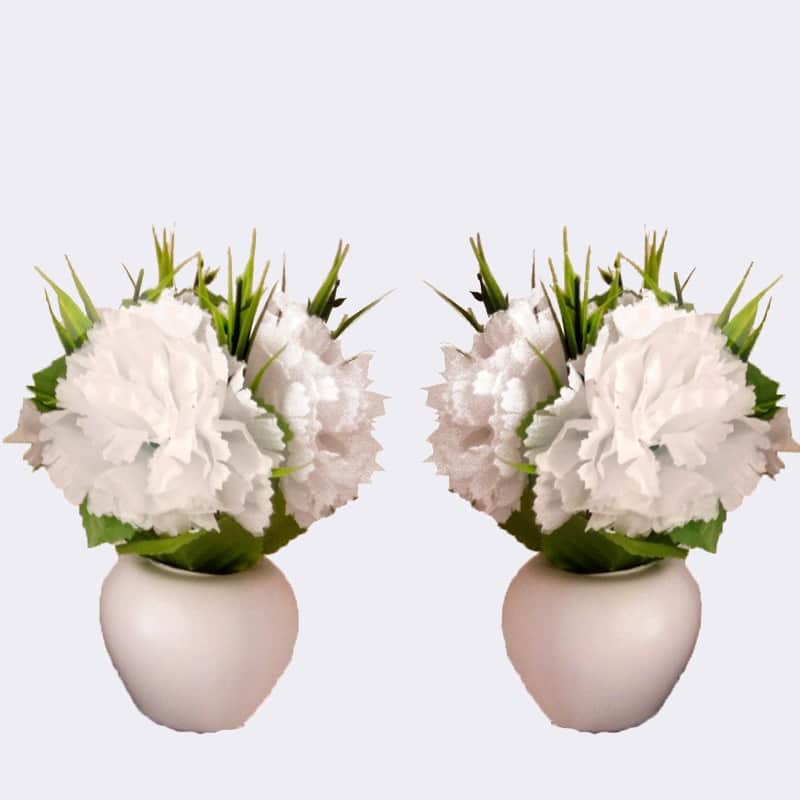 Artificial Triple Flower Plant for Home Decoration (White) - rear_view