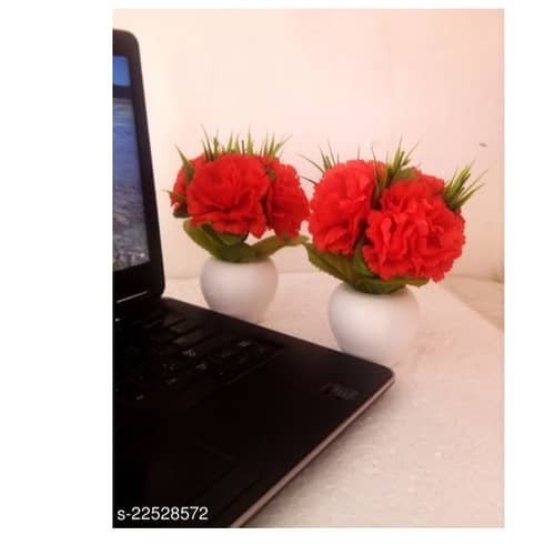 Artificial Triple Flower Plant for Home Decoration (Red)