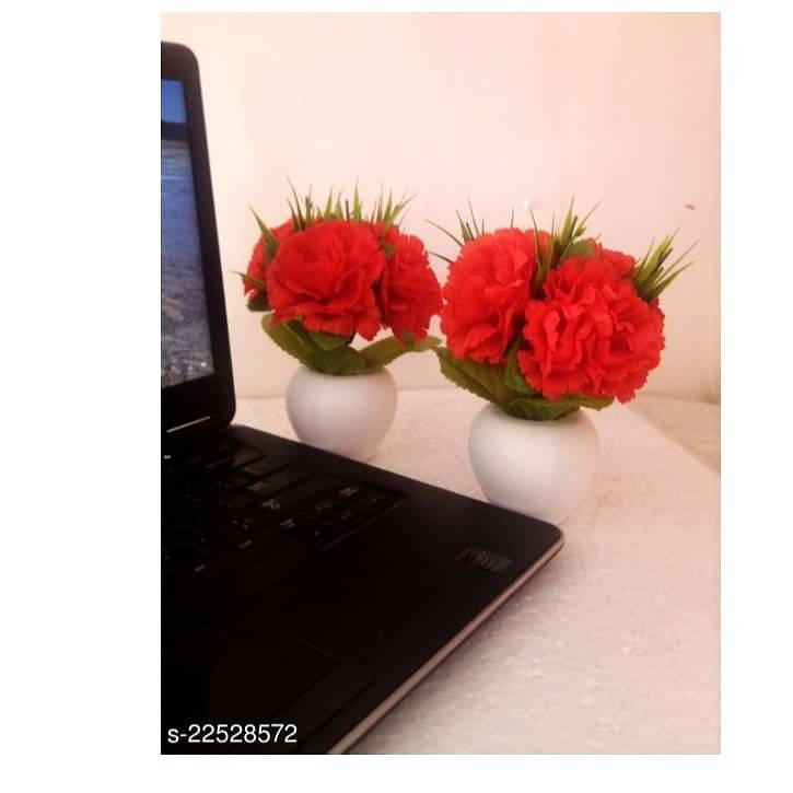 Artificial Triple Flower Plant for Home Decoration (Red)