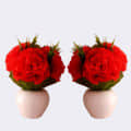 Artificial Triple Flower Plant for Home Decoration (Red) - front_view