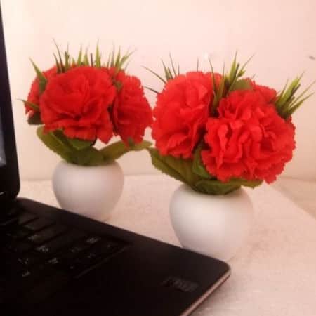 Artificial Triple Flower Plant for Home Decoration (Red) - top_view