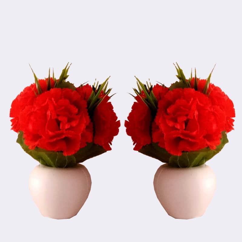Artificial Triple Flower Plant for Home Decoration (Red) - rear_view