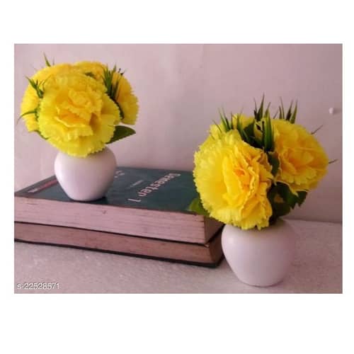Artificial Triple Flower Plant for Home Decoration (Yellow)