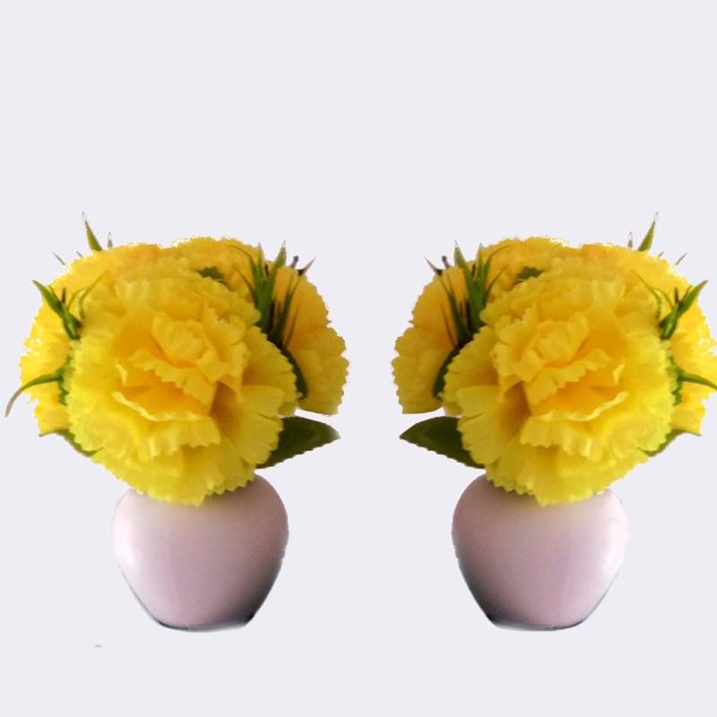 Artificial Triple Flower Plant for Home Decoration (Yellow)