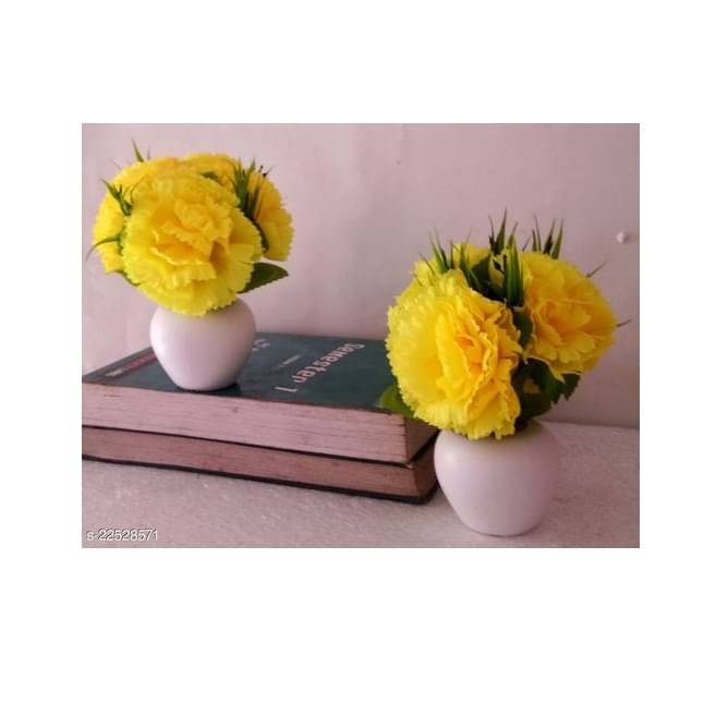 Artificial Triple Flower Plant for Home Decoration (Yellow)