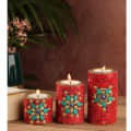Wooden Candle Holder Red Nepali Stone - photo