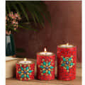 Wooden Candle Holder Red Nepali Stone - front_view