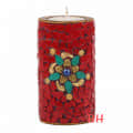 Wooden Candle Holder Red Nepali Stone - top_view