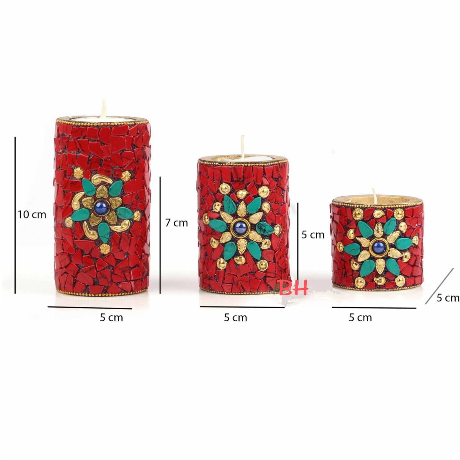 Wooden Candle Holder Red Nepali Stone