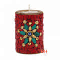 Wooden Candle Holder Red Nepali Stone - left_view