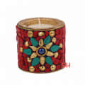 Wooden Candle Holder Red Nepali Stone - right_view