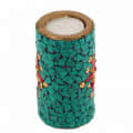 Wooden Candle Holder green Nepali Stone - top_view