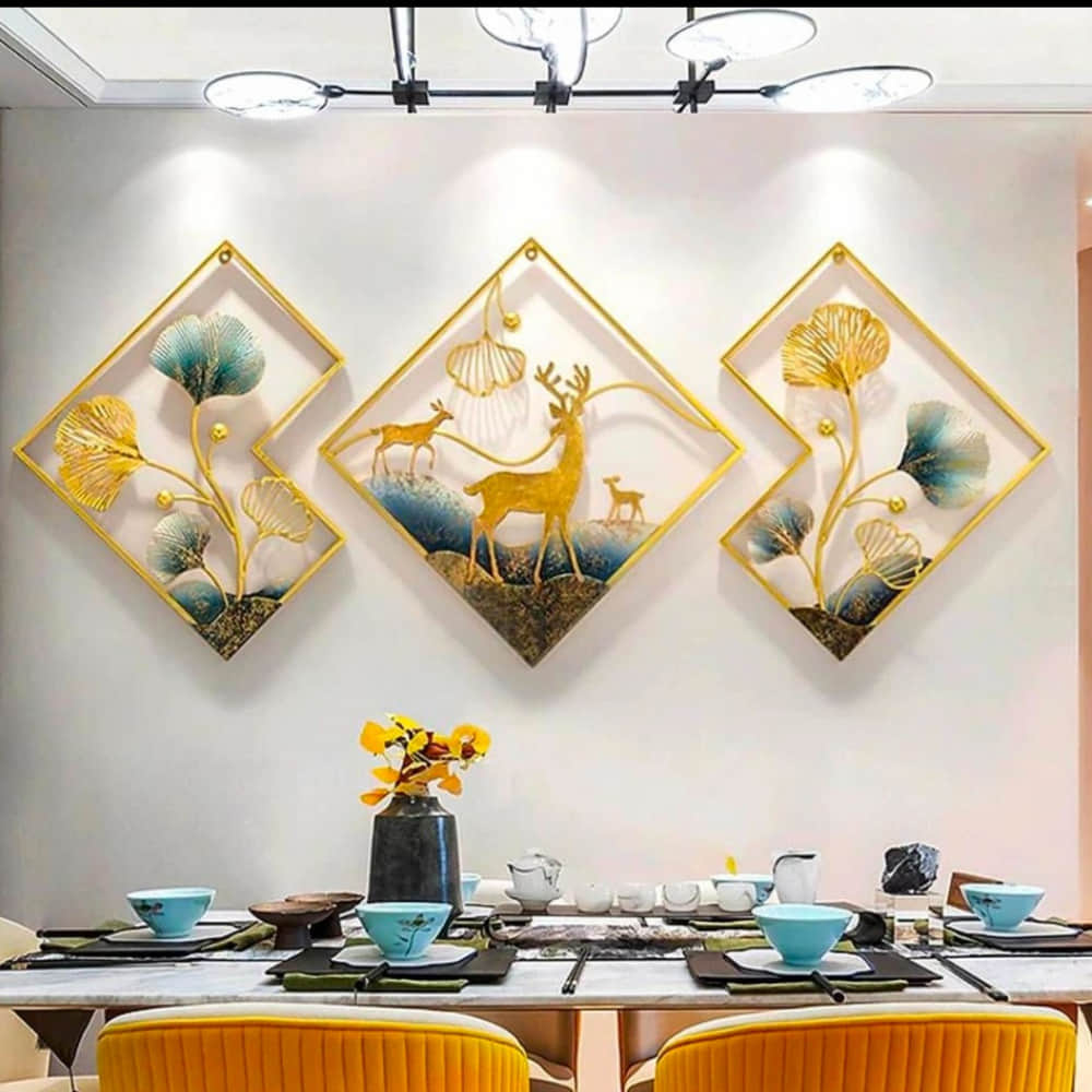 Golden deer Metal wall Art - photo