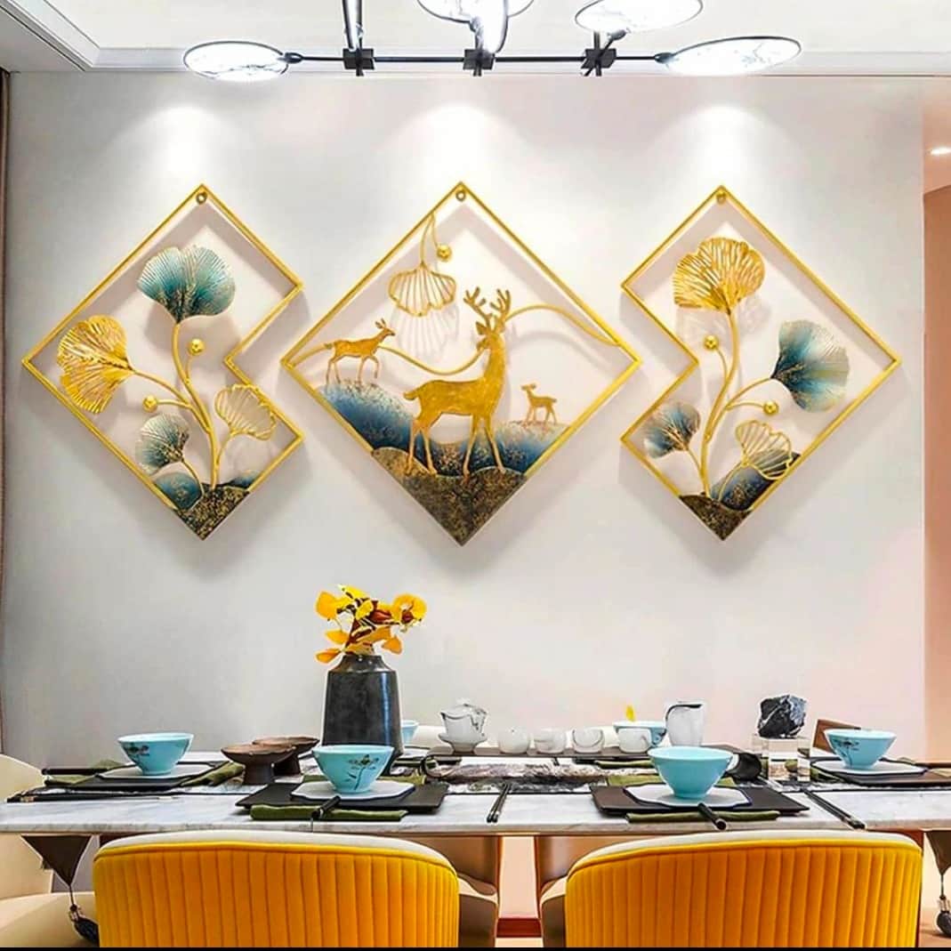 Golden deer Metal wall Art - top_view