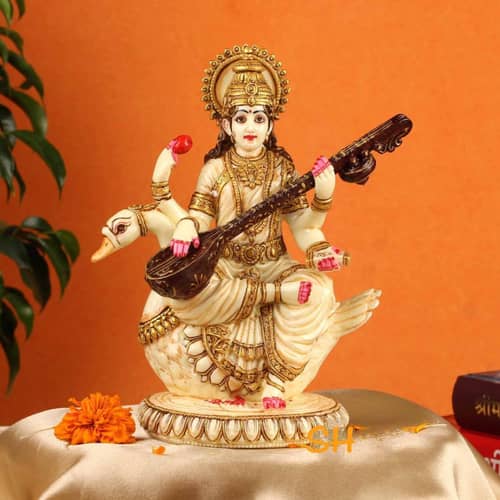 Lord Saraswati Statue Fine Gold Plating