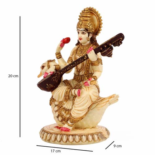 Lord Saraswati Statue Fine Gold Plating