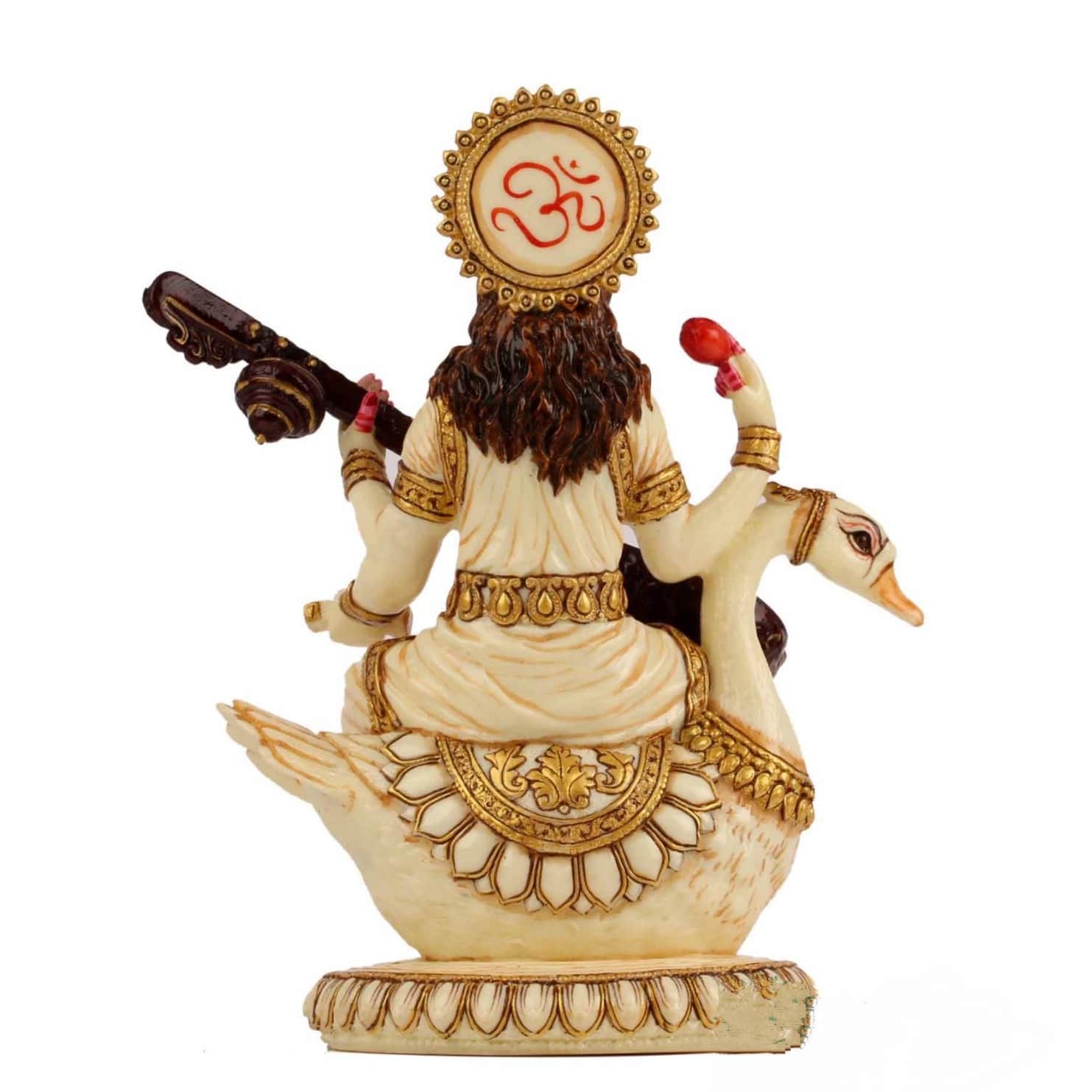 Lord Saraswati Statue Fine Gold Plating - rear_view