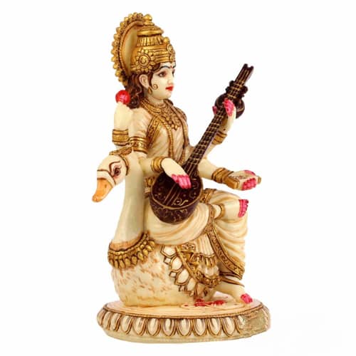 Lord Saraswati Statue Fine Gold Plating