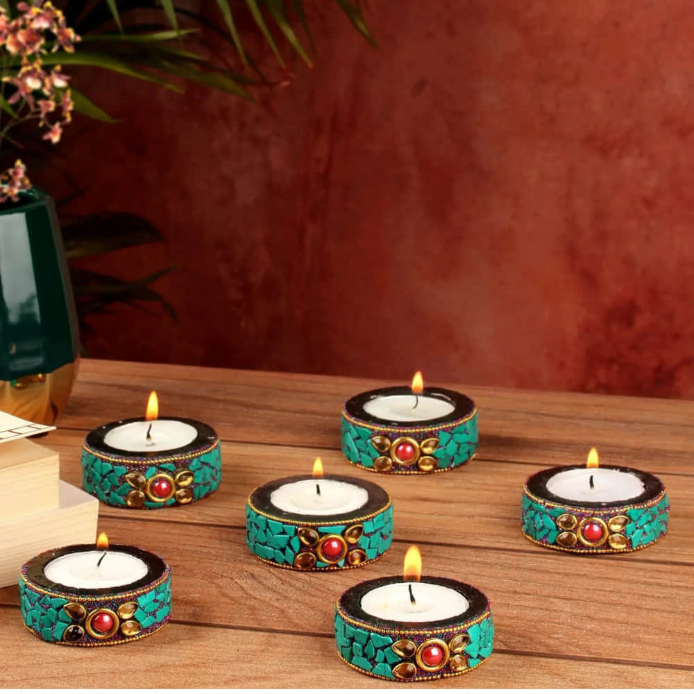 1 Inches Candle Holder Set of 6 Wooden Decorative - photo