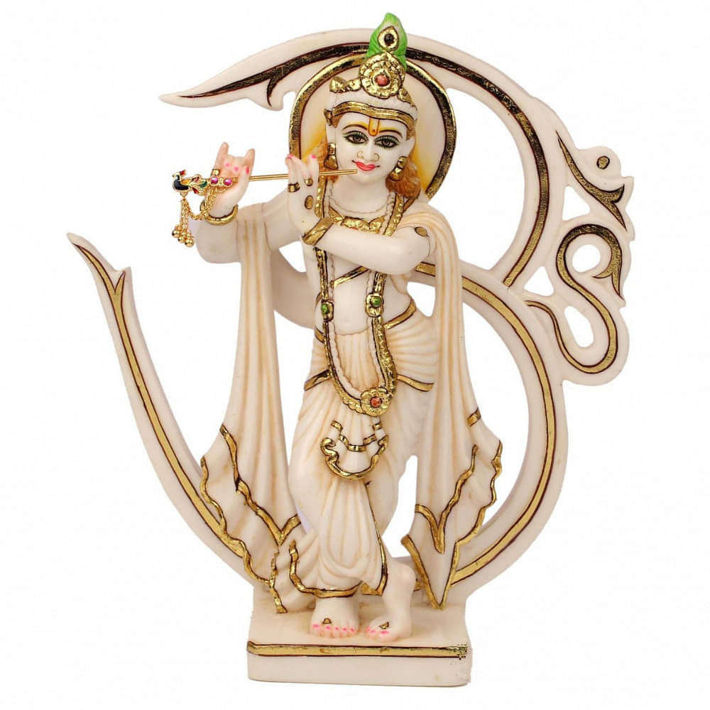 12" Om Krishna Statue Valentine Gift for him Krishna with Basuri Hare Krishna Bihari Balagopala Balakrishna Govinda Narayana Hindu Gift - photo