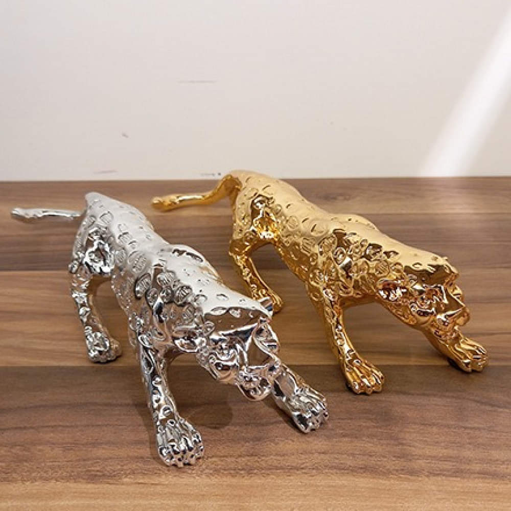 Silver & Gold Plated Panther Jaguar Statue - photo