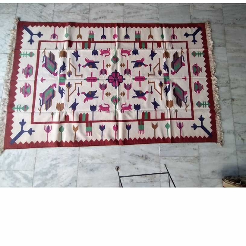 5*8 Cotton Durry Panja Dhurrie Rug Area Rug Handwoven - photo