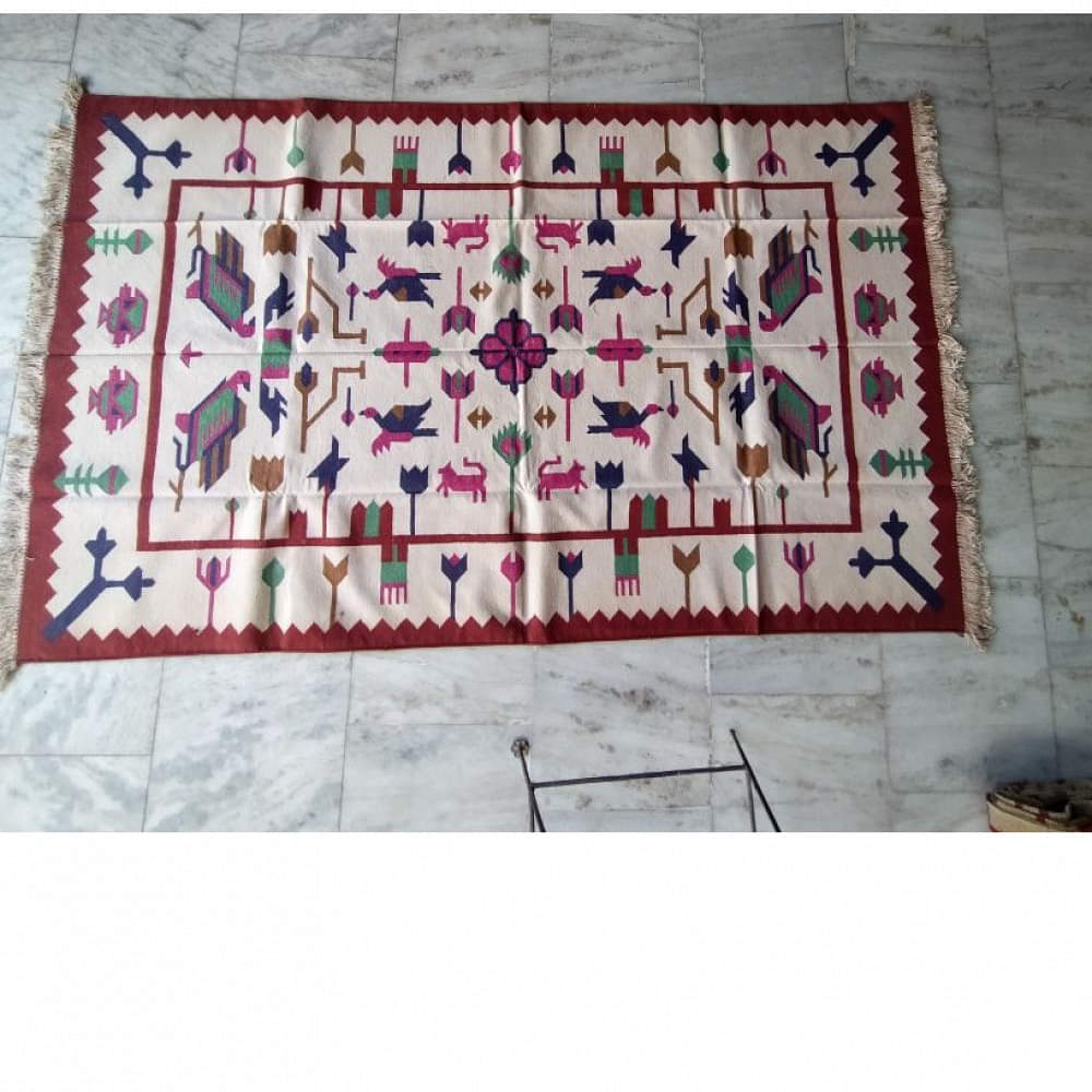 5*8 Cotton Durry Panja Dhurrie Rug Area Rug Handwoven - photo