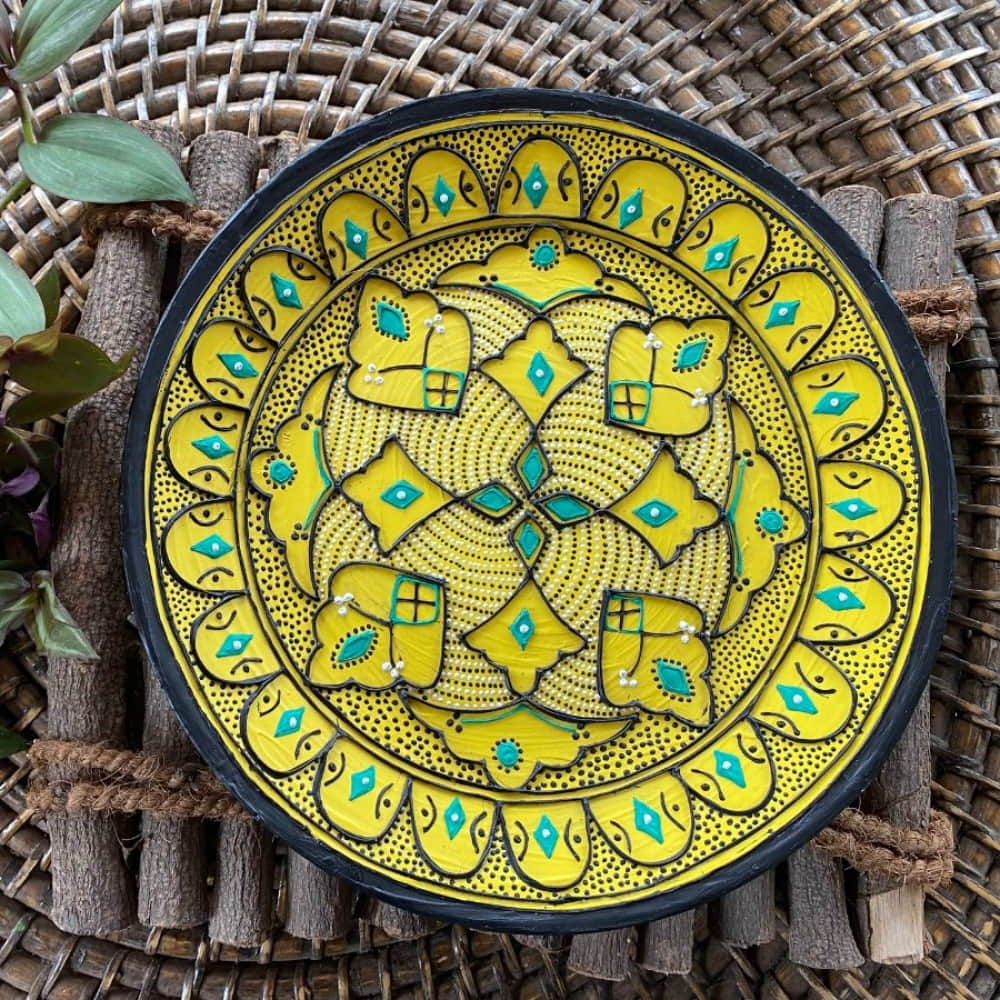 EARTHENWALLPLATES artificial wall plates yellow mandala art - photo