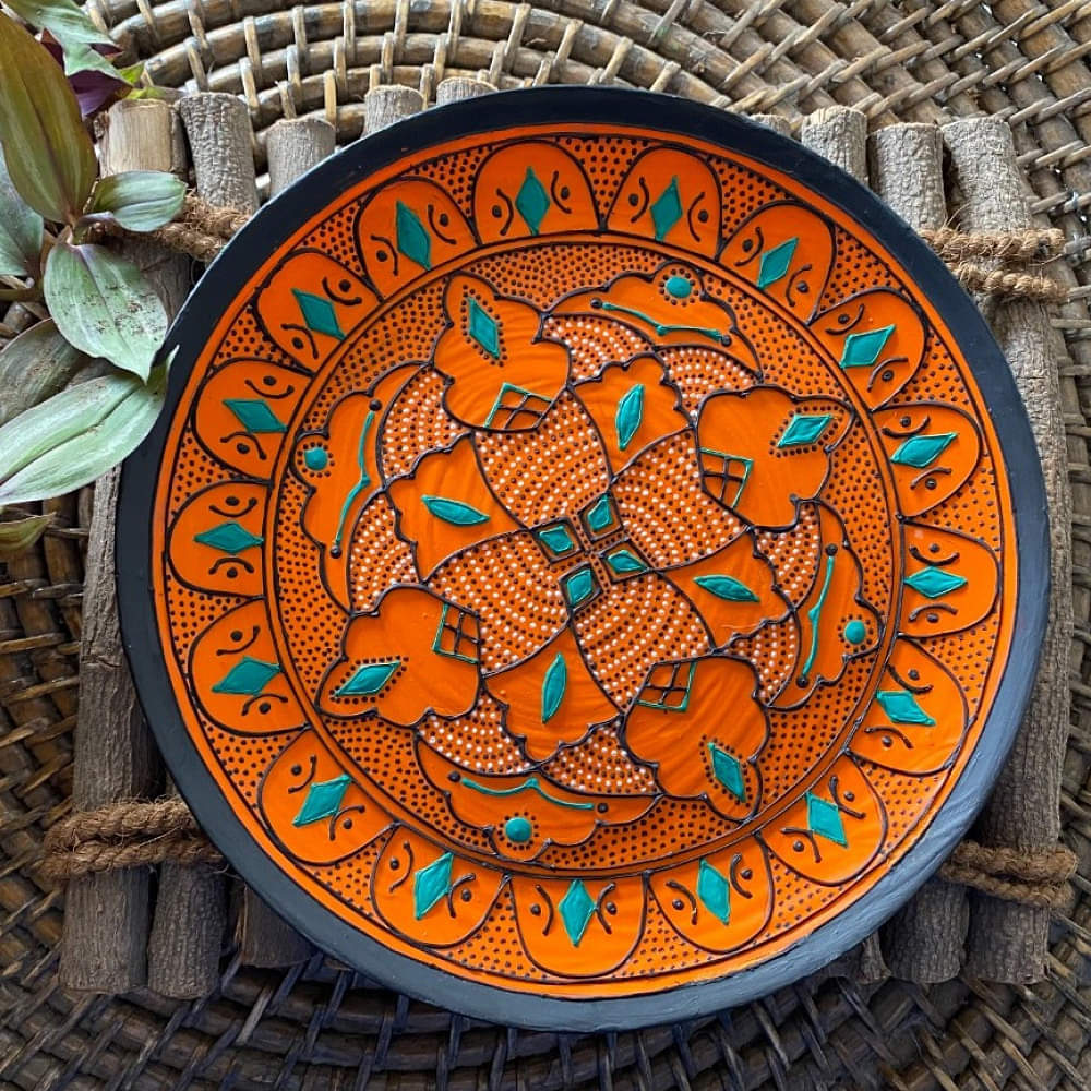 EARTHENWALLPLATES  orange & checks - photo