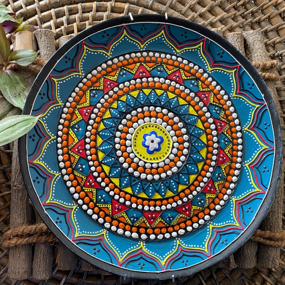 EARTHENWALLPLATES  artificial wall plates blue and orange - photo