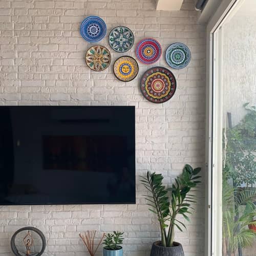 EARTHENWALLPLATES  artificial wall plates blue and orange