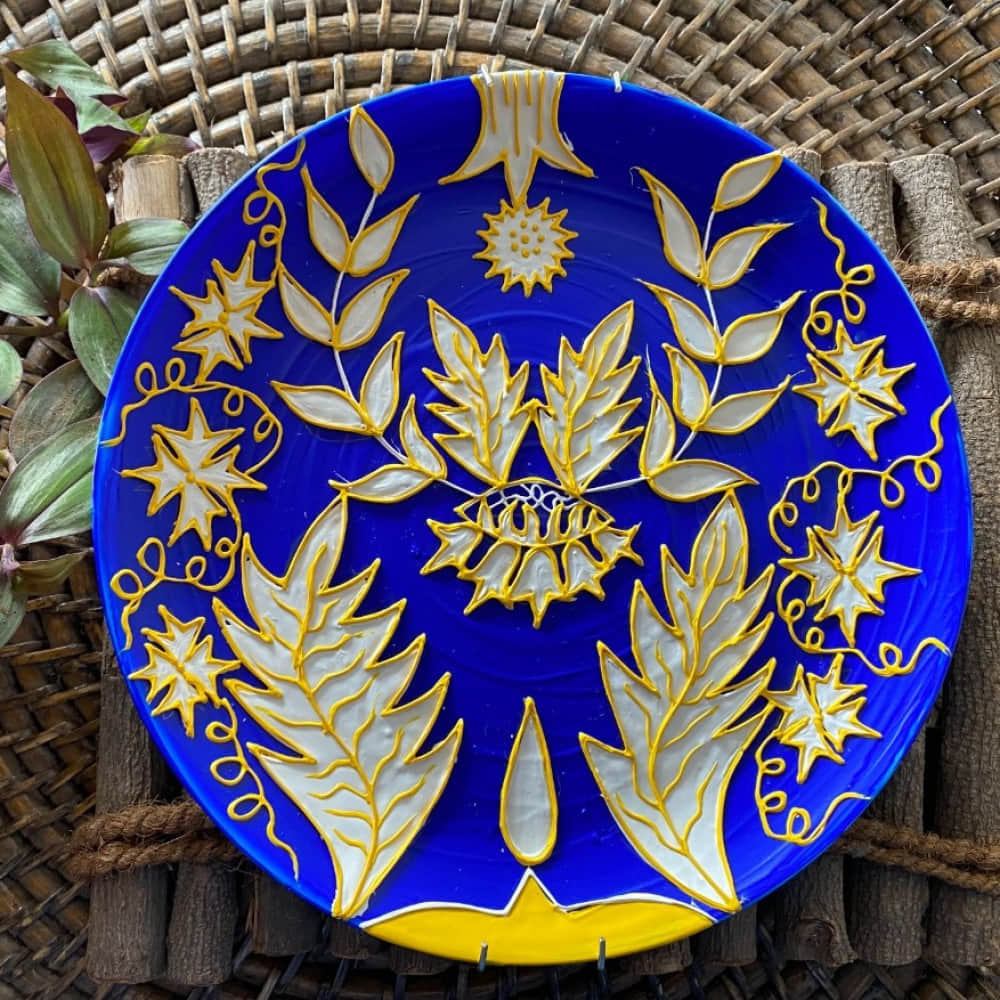 EARTHENWALLPLATES artificial wall plates dark blue floral - photo