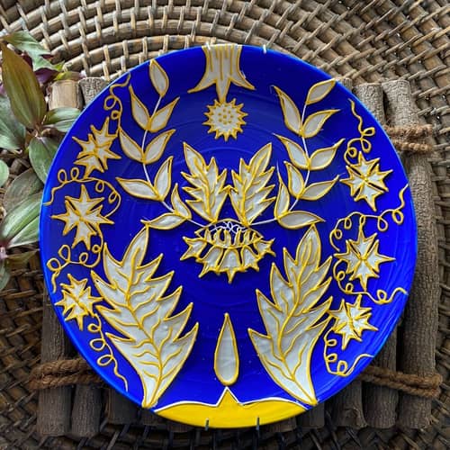 EARTHENWALLPLATES artificial wall plates dark blue floral