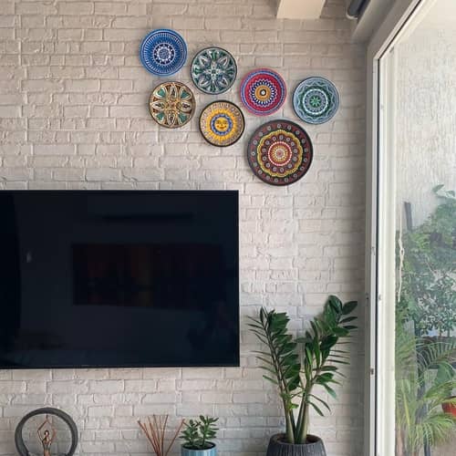 EARTHENWALLPLATES artificial wall plates dark blue floral